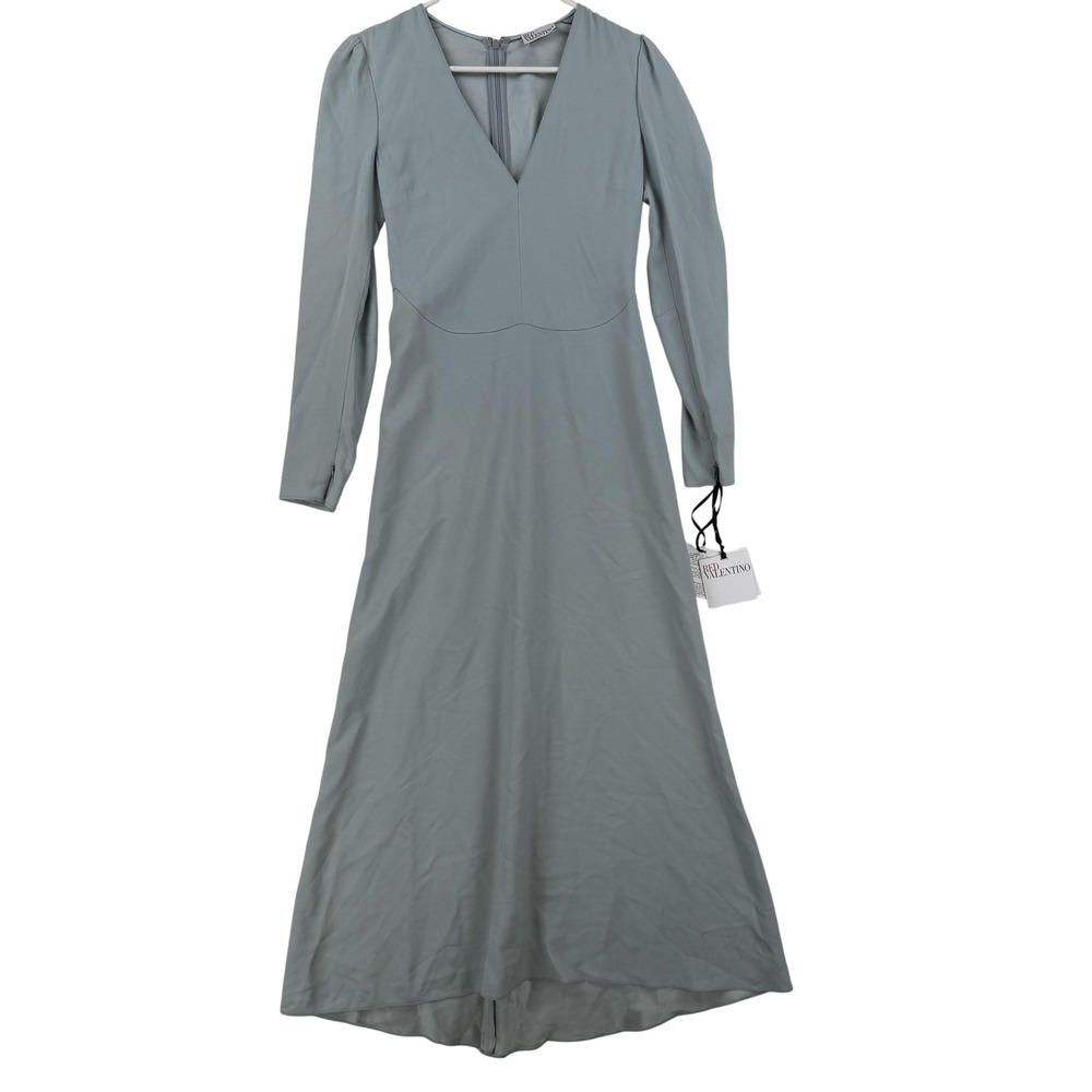 RED Valentino Dress Womens 38 Blue V Neck Long Sleeve Maxi A Line Formal Gown
